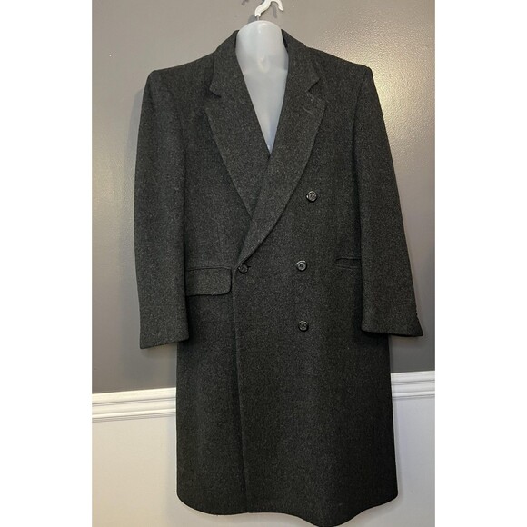 Towncraft Coat Mens 44 Short Charcoal Wool Double Breasted Overcoat Lined Warm - Picture 1 of 12
